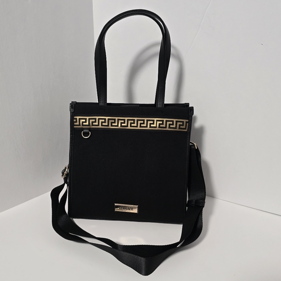 Versace Handbags - Versace Tote Bag Black Metallic Gold Handbag With Dust Bag RARE NEW